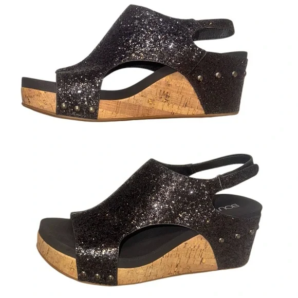CORKY’s Boutique  Ashley black glitter wedge sandals women’s shoes size 11 - Picture 5 of 14